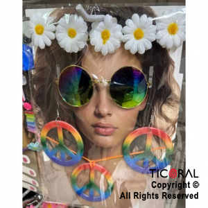 SET DISFRAZ VINCHA FLORES MARGARITAS ANTEOJOS COLLAR ARITOS x 1